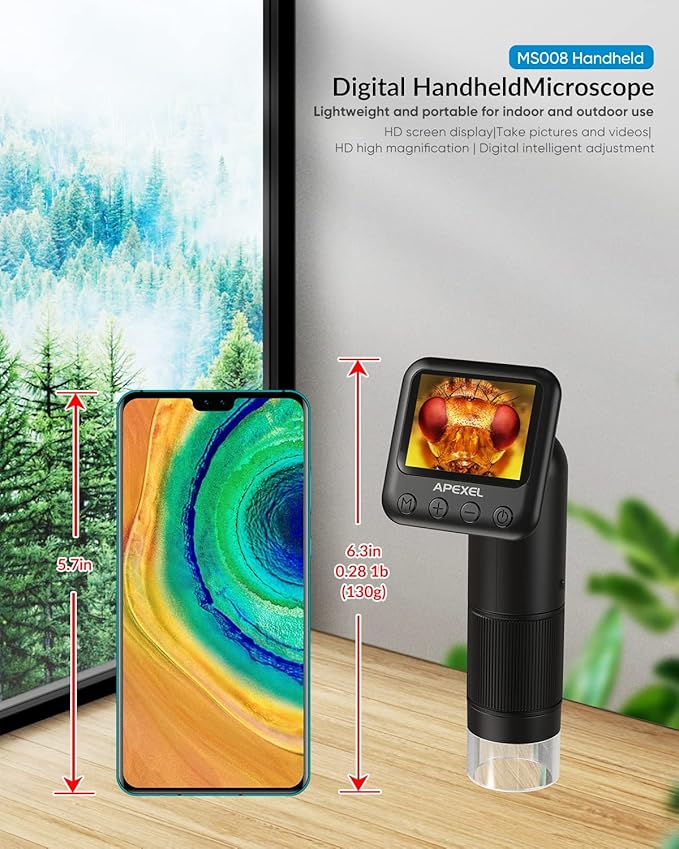 800X HD Handheld Digital Microscope for Adults, with 2" LCD Screen Pocket Microscope for Kids, USB Lab Handheld Digital Microscopes Equipment, with 32GB SD Card