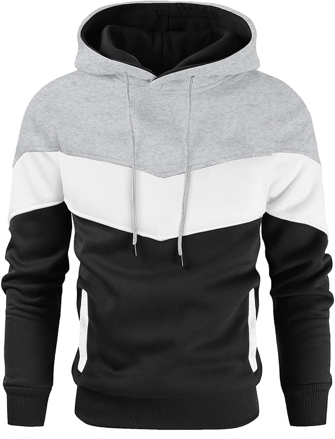 Gesean Men's Novelty Color Block Pullover Fleece Hoodie Long Sleeve Casual Sweatshirt with Pocket