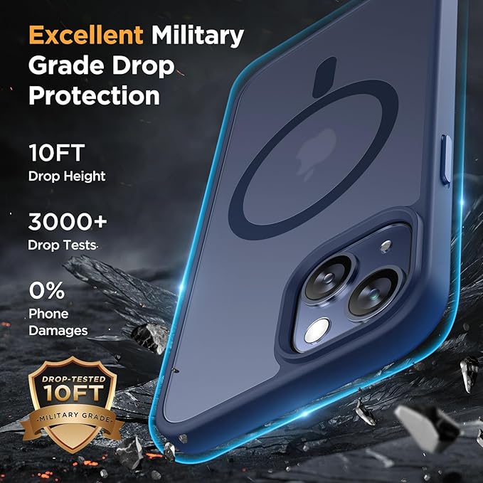 Miracase Magnetic for iPhone 15 Case (Compatible with MagSafe)（with 2X Screen Protectors） Military-Grade Protection, Anti-Fingerprint Translucent Matte Phone Cover for iPhone 15 6.1 inch, Dark Blue
