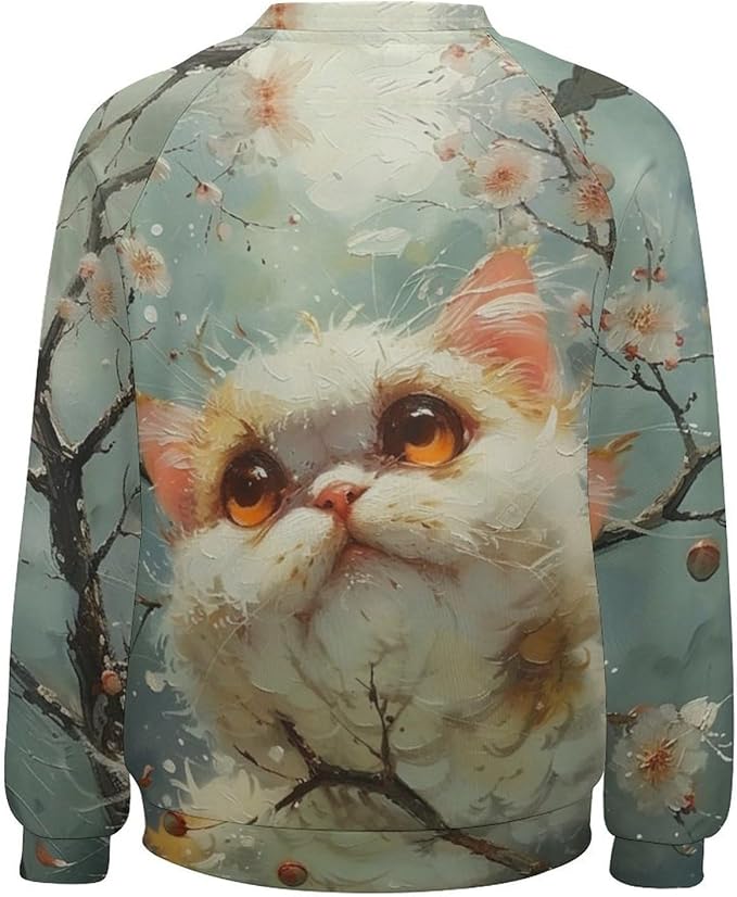 Sweatshirt for Women Cat Print Fashion Funny Plus Size Ladies Dressy Crewneck Casual Trendy Tee Shirts