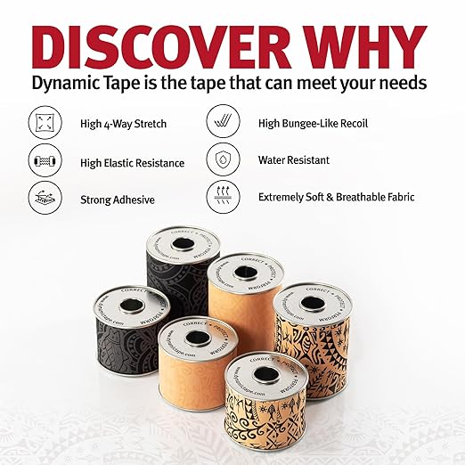 Dynamic Tape Original | Biomechanical Adhesive Tape | Physio Tape for Knee, Ankle, Shoulder, Leg, Muscle Support | Sports Tape for Football, Rugby, Ideal for Athletes | Beige & Beige - 2" (101' Roll)