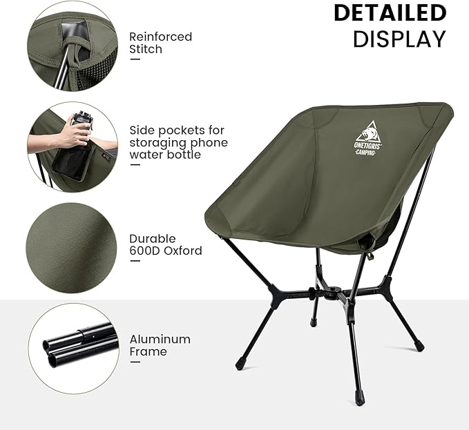ONETIGRIS OasisFlex Camping Chair,Portable Chair with Carry Bag,Great for Camping,Beach,Picnic,Park,Lawn,Sports and Outdoor Events