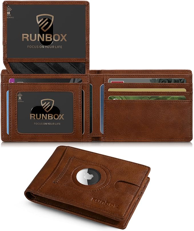 RUNBOX Wallet for Men Slim Rfid Leather 2 ID Window With Gift Box | Slim, Rfid, 2 ID Window, With Gift Box, Slim, Rfid