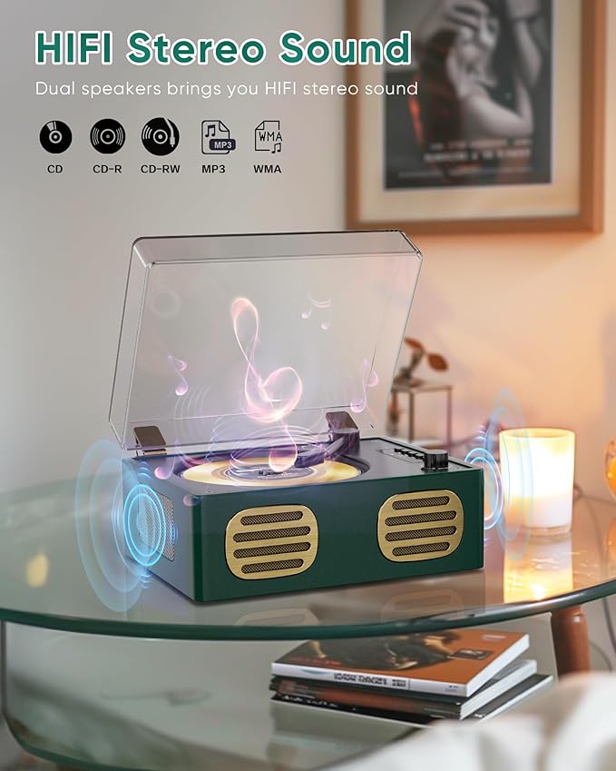 CD Player with Built-in Speaker Portable CD Players with Bluetooth Output/Input USB Playback Headphone Jack with Remote Control, LED Screen Rechargeable Small CD Player Green