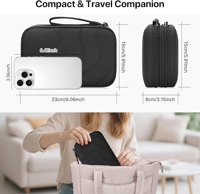 Skycase Tech Pouch - Lightweight Electronics Organizer Travel Case, Double Layers Travel Cable Organizer, All-in-One Storage Bag for Charger, Cord, Phone, Flash Drive, Accessories