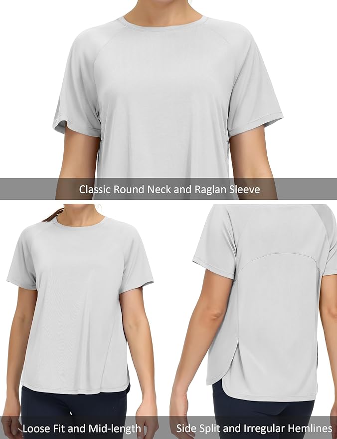 THE GYM PEOPLE Women's Short Sleeve Workout Shirts Breathable Yoga T-Shirts with Side Slits Athletic Tee Tops