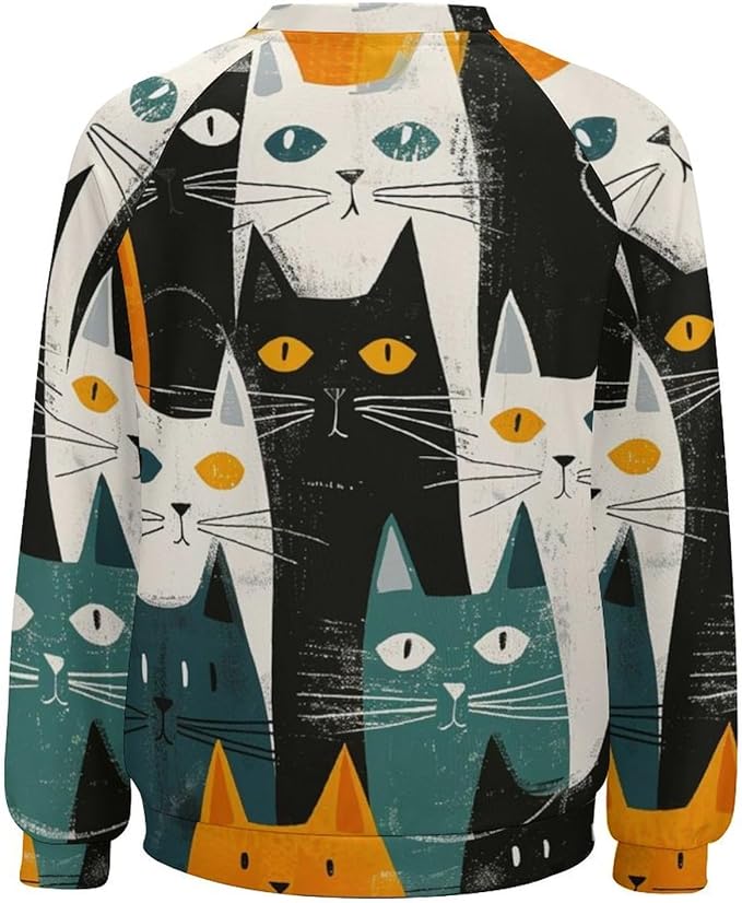 Fall Sweaters for Women 2024 Cat Print Long Sleeve Casual Crewneck Warm Fall Pullover Comfy Fashion Sweatshirts