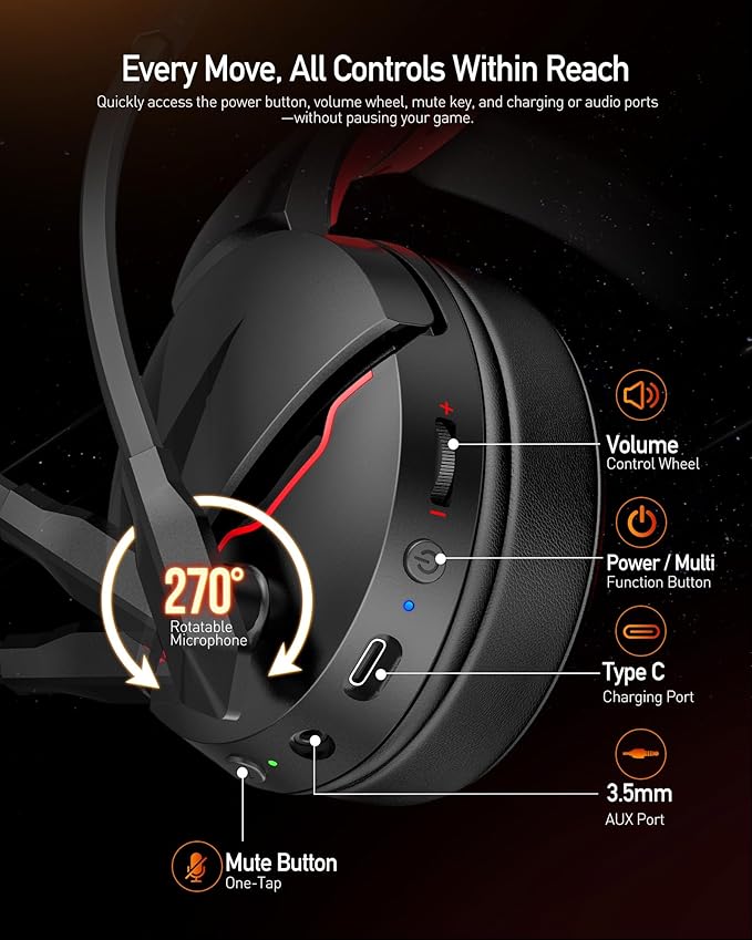 acer Wireless Gaming Headset, PS5 Headset with 2.4GHz for Ps5, Ps4, PC, Switch, Bluetooth 5.3 + 100Hrs Gaming Headphones with Noise Canceling Mic for Laptop, Mobile, Mac, 50mm Drivers (Red)