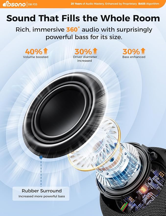 Shower Speaker Bluetooth Waterproof Portable: 360° Surround Sound, IPX7 Suction Cup Removable with Vacuum Exhaust Knob, 2 IN1, RGB Lights, BT5.4, TWS, Pool/Beach/Kayak, Gifts for Adults Teens-Black