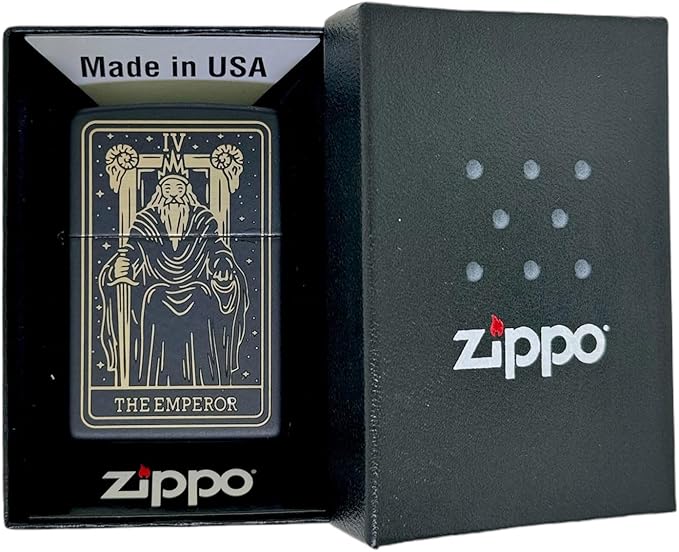 23 Custom Tarot Card - Major Arcana Card Laser Engraved Zippo Black Matt Windproof Lighter (The Emperor)