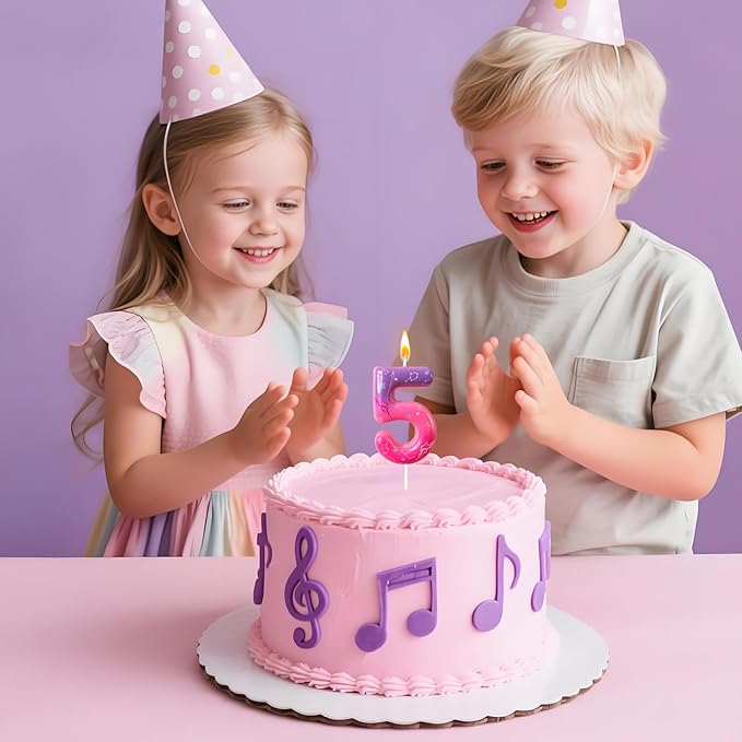 Lurevian K-pop Pink Purple Number Birthday Candle – Trendy Cake Decoration for Themed Parties, Sparkly Gradient Cake Topper for Girls Birthday Party Decoration for Teens（Number 5）