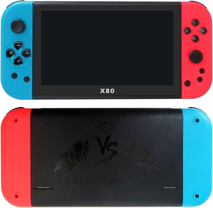 Portable Retro Game Console X80 with 7 Inch Display and 16GB Memory Built-in Many Games - Blue and Red
