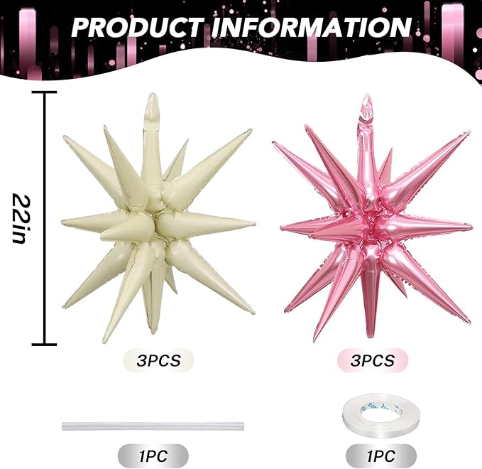 6PCS Star Balloons, 22Inch Pink Cream Beige Star Balloons Foil Balloon for Birthday Bridal Wedding Valentine's Day Mother's Day Party Decorations