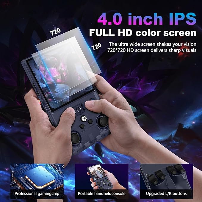 R36MAX Retro Handheld Game Console, 4.0 Inch 720x720 IPS Screen, Built-in 18,000+ Classic Game, Portable Hand Held Open Source Linux System, 4000mAh Battery Retro Gaming Console(Gray 64GB)