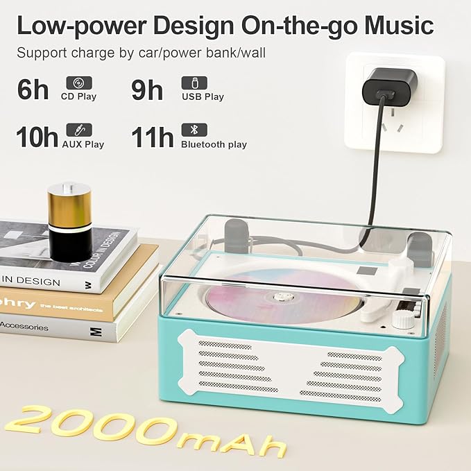 Portable Bluetooth CD Player with Speaker, Retro CD Player, LED Screen, USB Playback, AUX Input/Output, Rechargeable, Perfect for Home Decoration, Remote Control, and Home Entertainment