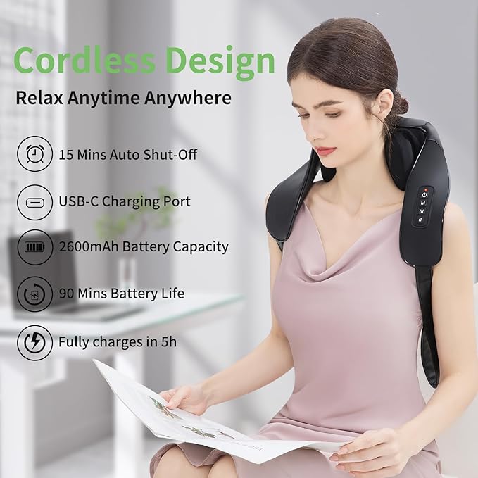 Shiatsu Neck and Back Massager with Heat, Upgraded 2600mAh Cordless Shoulder Massager Deep Tissue 6D Kneading, Massages Pillow for Neck, Back, Shoulder, Foot, Body Gifts for Fathers Mom Dad