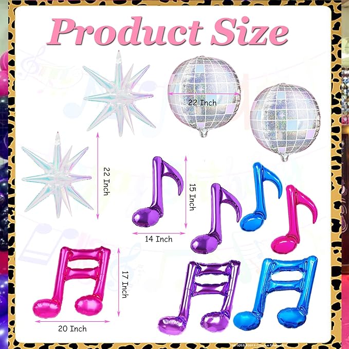 11 Pcs K-pop Music Balloons Kit Pink Purple Music Note, Disco Ball, Explosion Star Balloon for Singer Fans Party/Concert Karaoke/Kpop Birthday/Demon Korean Idol/Rock & Pop Theme Decor