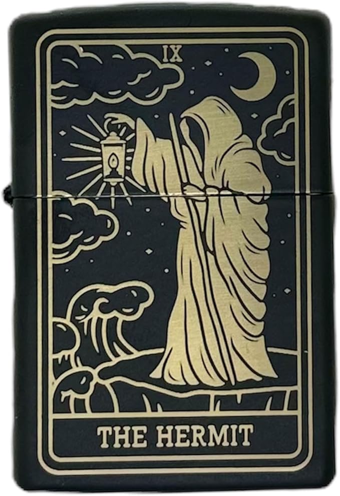 23 Custom Tarot Card - Major Arcana Card Laser Engraved Zippo Black Matt Windproof Lighter (The Hermit)