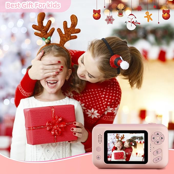 Upgrade Kids Selfie Camera,Chritmas Birthday Gift for 3-9 Years Old Girls,Portable Toy for 3 4 5 6 7 8 9 Year Children,Toddler 1080HD Digital Video Camcorder Camera with 32G SD Card Pink