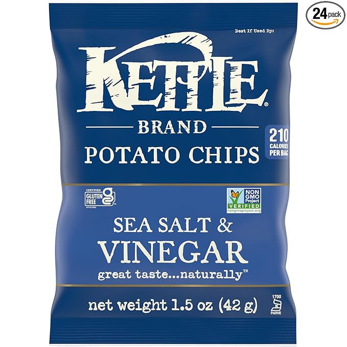 Kettle Brand Potato Chips, Sea Salt & Vinegar Kettle Chips, Snack Bag, 1.5 Oz (Pack of 24)