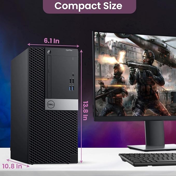 Dell Gaming Tower Desktop PC – Intel Core i5-6500 – 16GB RAM – 1TB SSD – GeForce GT 1030 – 24" LED Monitor – RGB Keyboard & Mouse – RGB Speakers – Windows 11 Pro – Gaming Computer (Renewed)