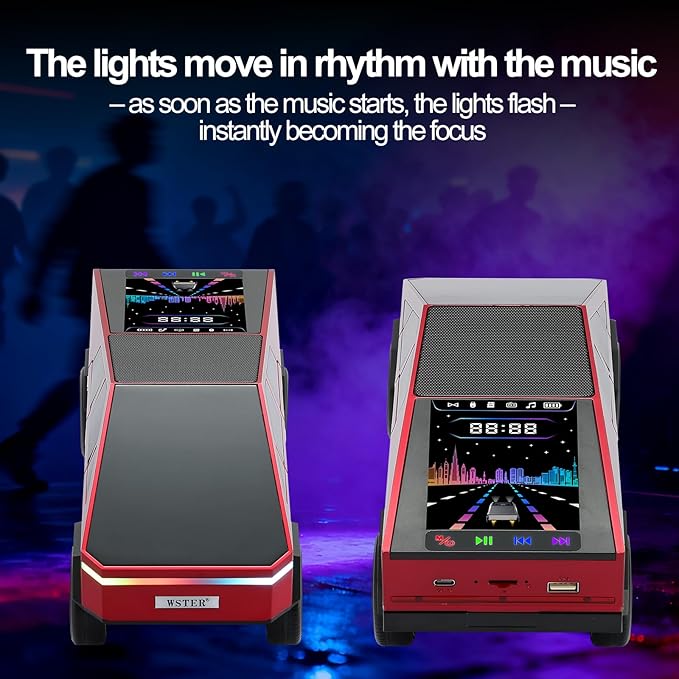 Futuristic Truck Replica Bluetooth Speaker with LED Display Screen – Practical Gift for Model Collectors, Music Listeners & Tech Fans, TWS Pairing, FM Radio, LED Headlight Detail & Mic (Red)