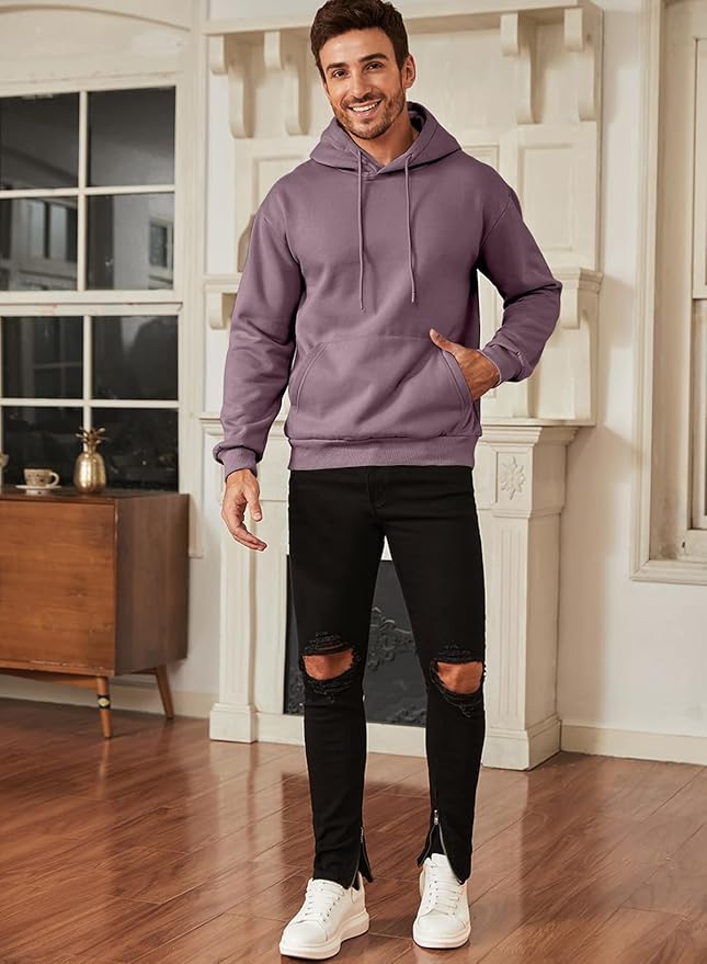 JMIERR Mens Casual Cotton Hooded Collar Drawstring Hoodies Pullover Sweatshirts Casual Long Sleeve Shirts