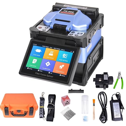 FA-66S Fiber Optic Fusion Splicer, 6 Motors Core Aligment Recognize The Fiber Type,Suitable for FTTH/FTTX/Metropolitan Area Network, 7800mAh Li-Battery, Touch Screen, Fast Splicing