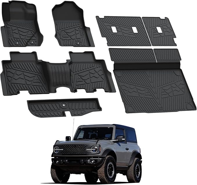 LASFIT Floor Mats & Cargo Liner with Backrest Mat for 2021-2025 Ford Bronco 4-Door Carpet Floor, All Weather Protector TPE Waterproof Trunk Mat Back Seat Cover, Combo Set Black