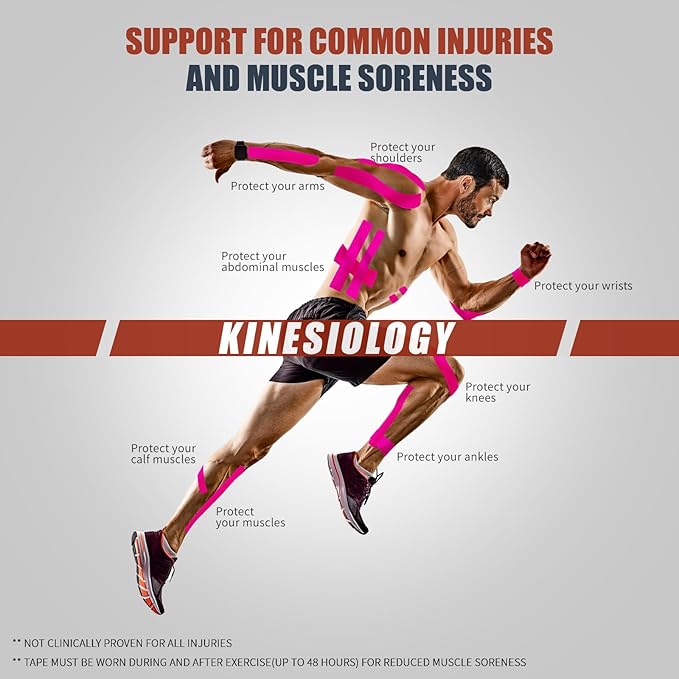 Goldsprout Kinesiology Tape (4 Rolls Pack),Waterproof Athletic Tape for Pain Relief,Brace & Elastic Supports Tapes for Ankle Wrists Knees Joints,2 Inches Wide x 16.4 Feet Long (Pink)