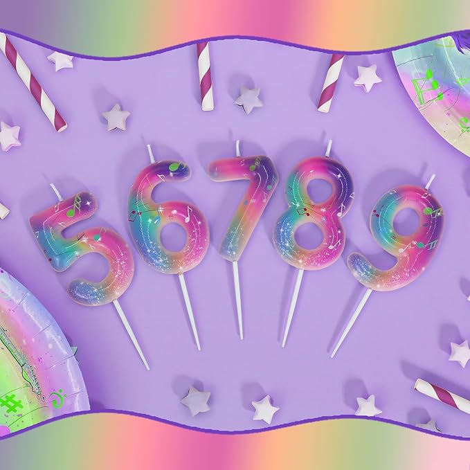 FAMGift K-pop Musical Note Birthday Candles - Number 10 Candle for Music Themed Cake Topper, Colorful Birthday Decorations for Girls