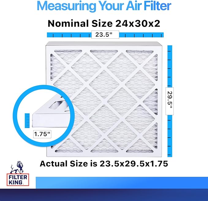 Filter King 24x30x2 Air Filter | 5-PACK | MERV 8 HVAC Pleated A/C Furnace Filters | MADE IN USA | Actual Size: 23.5 x 29.5 x 1.75"
