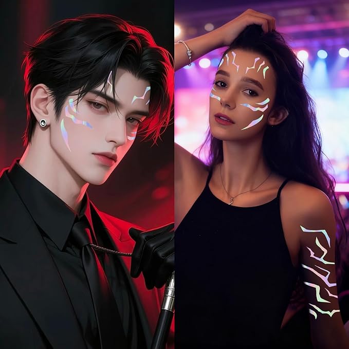 8 Rumi tattoos, trendy anime Rumi cosplay purple temporary tattoo stickers, Halloween cosplay party waterproof cosplay costume accessories (Laser)