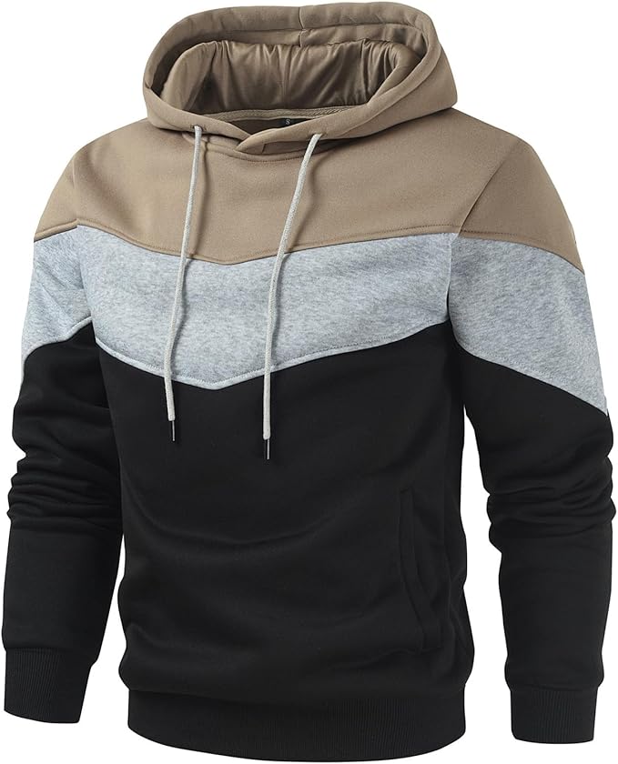 Gesean Men's Novelty Color Block Pullover Fleece Hoodie Long Sleeve Casual Sweatshirt with Pocket