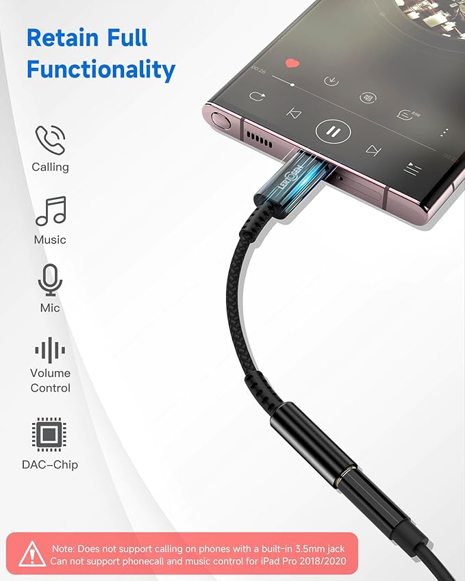 2 Pack USB C to 3.5mm Headphone Jack Adapter – HiFi Audio Dongle, Type C to Aux Female Cable Cord Compatible with iPhone 16/15 Pro Max, Samsung S25/S24/S23, iPad Pro, Pixel, MacBook