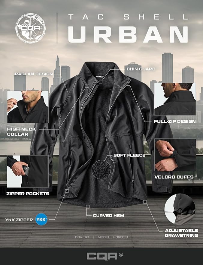 CQR Men's Tactical Softshell Jacket, Winter Warm Fleece Lined Coat, Water Resistant Outdoor Hunting Hiking Rain Windbreaker