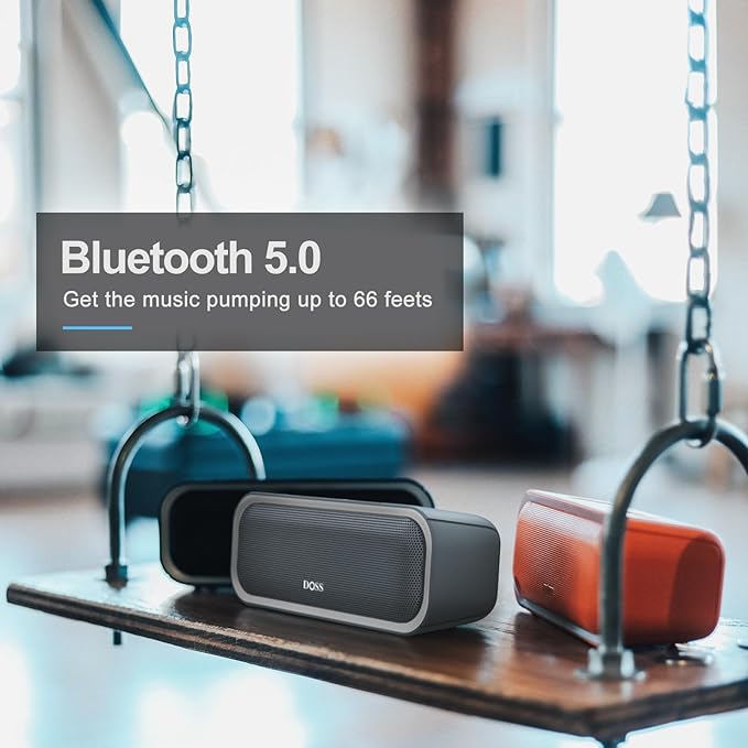 DOSS SoundBox Pro Bluetooth Speaker, 20W Stereo Sound, Active Extra Bass, 20H Playtime, Multi-Colors Lights, Wireless Stereo Pairing, IPX6 Waterproof for Garden, Hiking, Camping, Party-Stone Blue
