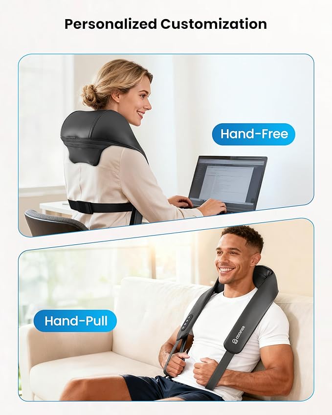 COMFIER Shiatsu Neck Massager with Heat, Cordless Neck and Shoulder Massager for Pain Relief Deep Tissue, Graphene Heating, 4D Kneading Massage Pillow, Gifts for Men/Women -Black