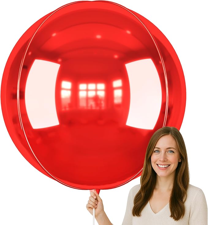 50 Inch Giant Red Round Foil Balloons, 3Pcs Metallic Red 4D Ball Balloons for Birthday New Year Eve Wedding Engagement Graduation Anniversary Party Decorations 2026