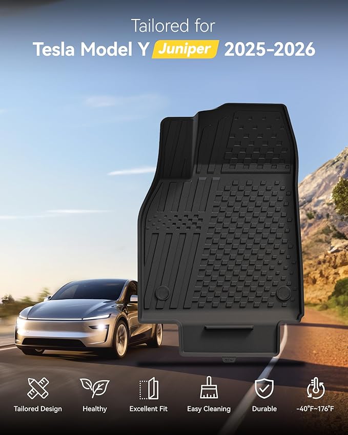 3W Tesla Model Y Juniper Floor Mats, Front Rear Cargo Liner & Seatback Protector, Custom Fit 2025 2026 Model Y Acecessories, TPE All Weather Odorless Non-Slip, Black