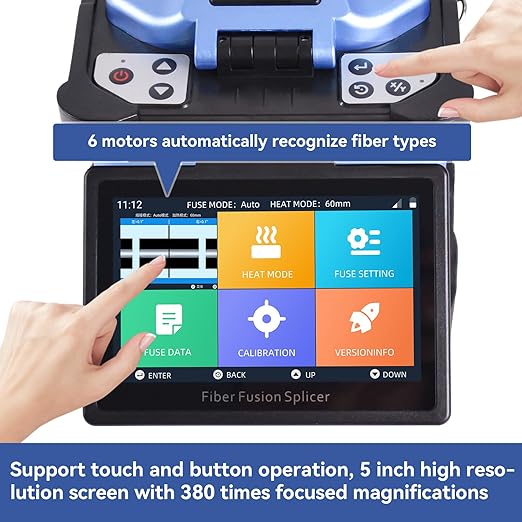 FA-66S Fiber Optic Fusion Splicer, 6 Motors Core Aligment Recognize The Fiber Type,Suitable for FTTH/FTTX/Metropolitan Area Network, 7800mAh Li-Battery, Touch Screen, Fast Splicing