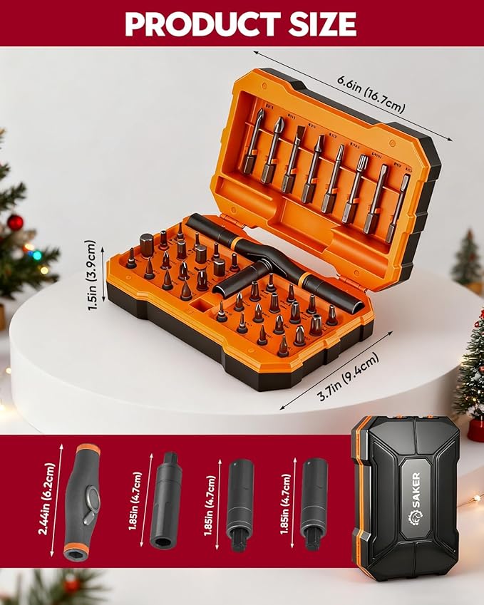 Saker 42-in-1 Magnetic Screwdriver Set for Christmas Gifts, Screwdriver Kit with T Handle & Storage Case, Holiday Gifts for Men, DIY, Furniture, Computer, and Bicycle Repair, Orange