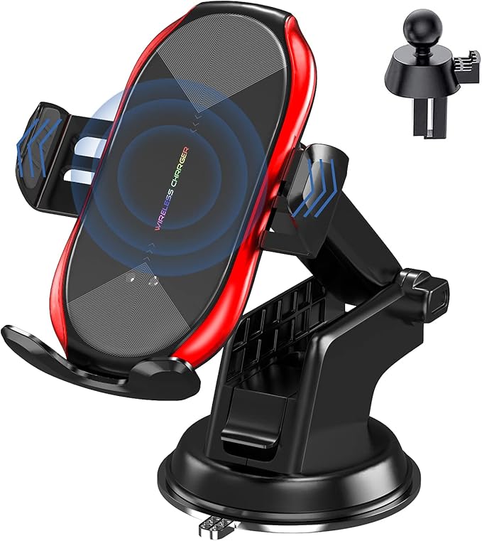 Wireless Car Charger Mount, 15W Qi Fast Charging Auto-Clamping Phone Holder, Vent/Mount Compatible with iPhone 13/12/11/X/8, Samsung S20/S10/Note20/Note10