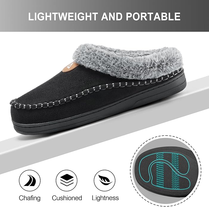 ATHMILE Mens Slippers Warm Moccasin Memory Foam House Shoes Indoor Outdoor Fuzzy Plush Lined Slippers for Home Bedroom