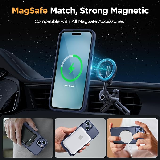 Miracase Magnetic for iPhone 15 Case (Compatible with MagSafe)（with 2X Screen Protectors） Military-Grade Protection, Anti-Fingerprint Translucent Matte Phone Cover for iPhone 15 6.1 inch, Dark Blue