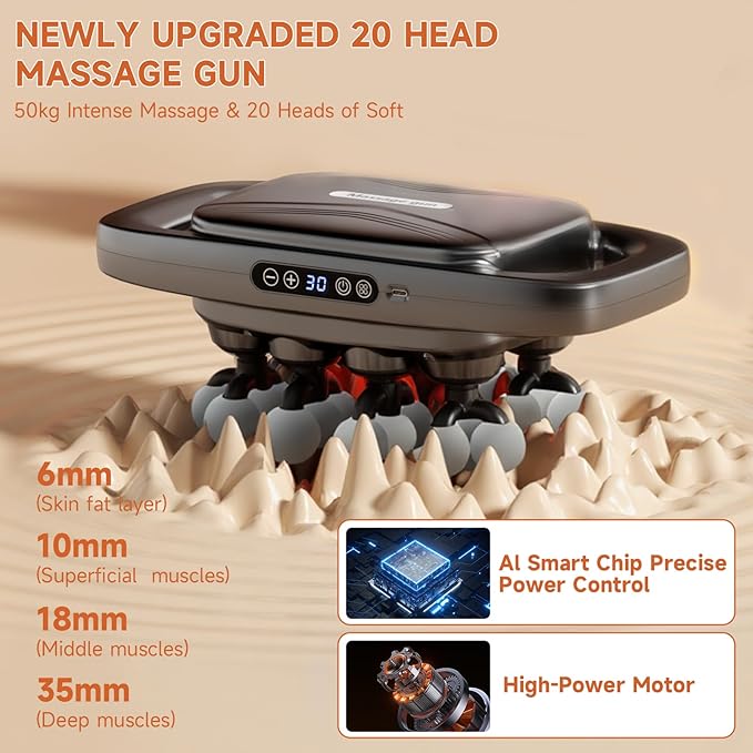 20 Head Massage Gun, Muscle Massager with 3 Modes & 30 Levels Intensities, Quiet Massage Gun Deep Tissue for Back, Shoulders, Legs and Full Body Muscle Pain Relief, Gifts for Men, Women