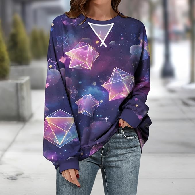 Womens Sweatshirts Fahsion Floral Print Long Sleeve Comfy Fall Tops Oversized Casual Crewneck Pullover Shirts