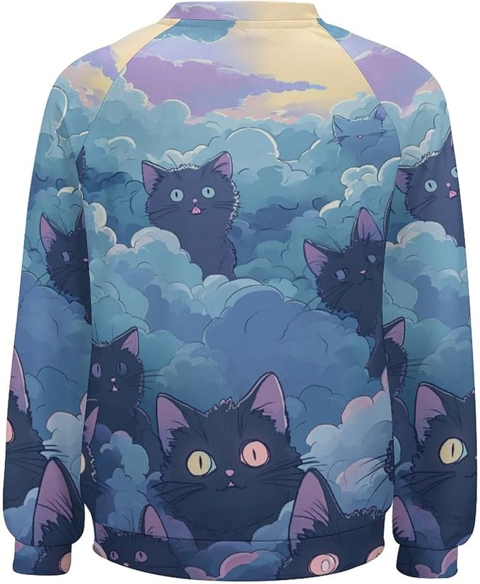 Long Sleeve Shirt Women Fall Cat Print Funny Hide Belly Vacation Plus Size Ladies Hippie Dressy Sweaters