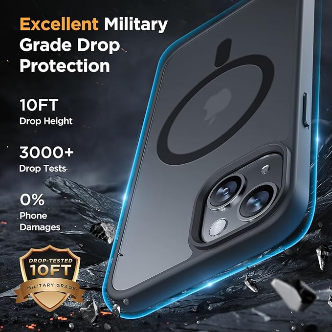 Miracase Magnetic for iPhone 15 Plus Case 6.7 inch (Compatible with MagSafe)（with 2X Screen Protectors） Military-Grade Protection, Anti-Fingerprint Translucent Matte Phone Cover, Black
