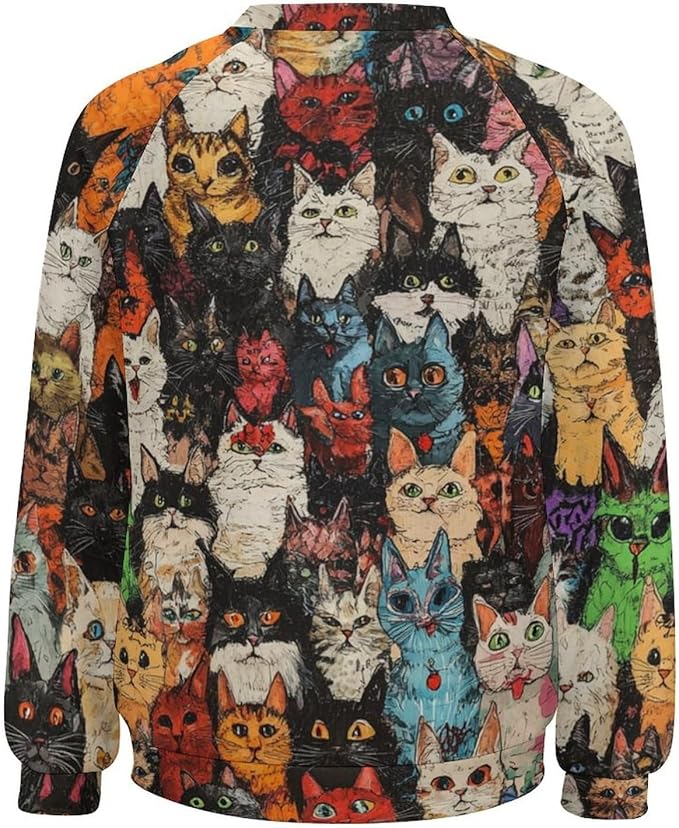 Fall Sweaters for Women 2024 Cat Print Long Sleeve Casual Crewneck Warm Fall Pullover Comfy Fashion Sweatshirts